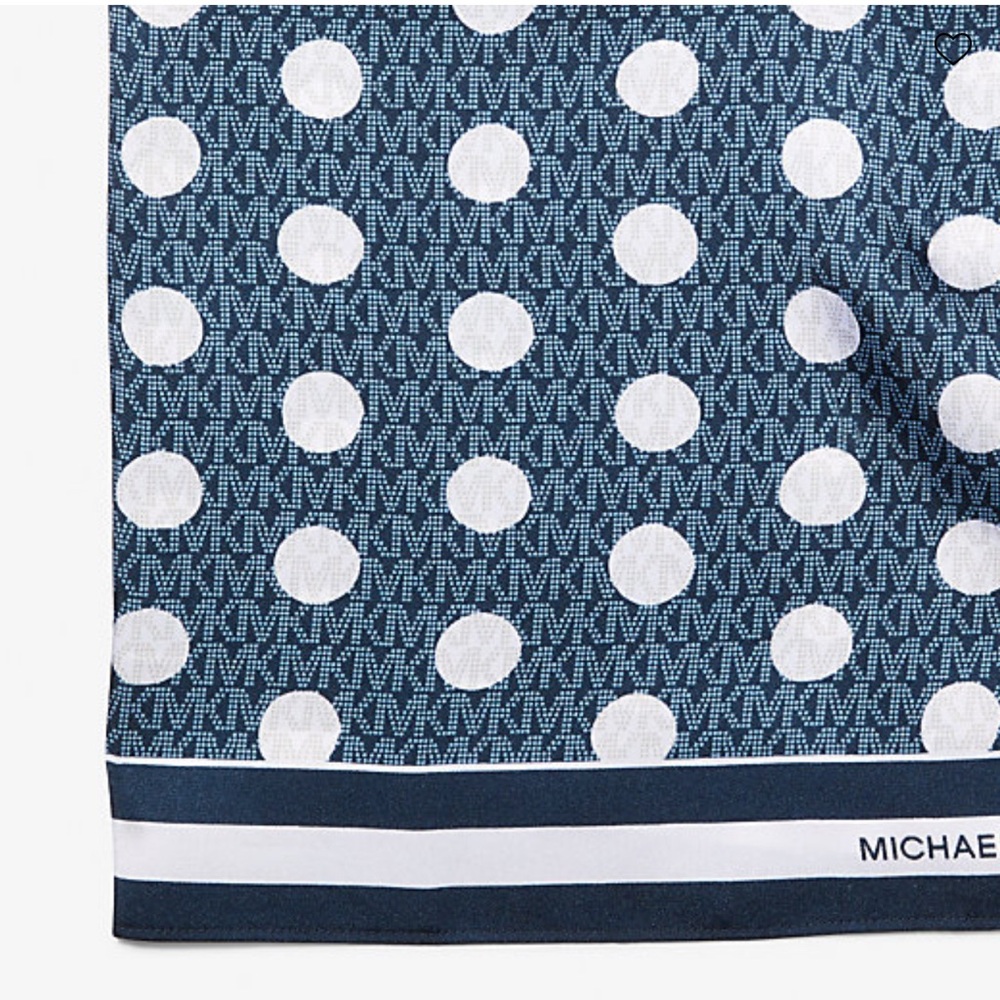 Michael Kors Blue White Polka Dot Satin Twill Scarf NWT Giftbox - Picture 2 of 5